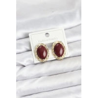 Pirinç Gold Renk Bordo Model Vintage Kadın Küpe
