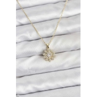 Pirinç Gold Renk Çiçek Model Kadın Kolye