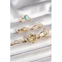 Pirinç Gold Renk Çiçek Model Model Sonsuzluk Zirkon Taş Detaylı 6Lı Kadın Yüzük Seti