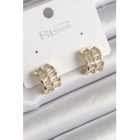 Pirinç Gold Renk Çift Sıra Zirkon Taşlı Kadın Küpe