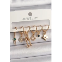 Pirinç Gold Renk Çoklu Figür Kadın Küpe Seti
