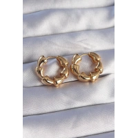 Pirinç Gold Renk Damla Kıvrım Tasarımlı Halka Küpe