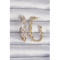 Pirinç Gold Renk Damla Zirkon Taş Tasarımlı Küpe