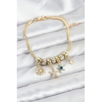 Pirinç Gold Renk Deniz Tema Charmlı Kadın Bileklik