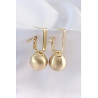 Pirinç Gold Renk Dikdörtgen Detay Oval Küpe