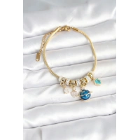 Pirinç Gold Renk Dünya Charmlı Kadın Bileklik