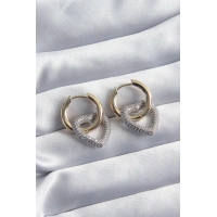 Pirinç Gold Renk Halka Gümüş Zirkon Taşlı Kalp Model VİP Seri Kadın Küpe