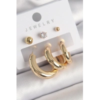 Pirinç Gold Renk Halka Model Zirkon Taşlı Topçuk Detay Kadın Küpe