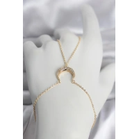 Pirinç Gold Renk Hilal Model Zirkon Taşlı Kadın Şahmeran