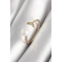 Pirinç Gold Renk İnci Top Figür Balık Kuyruğu Model Kadın Yüzük