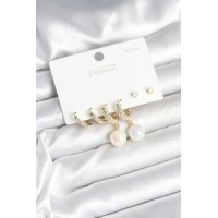 Pirinç Gold Renk İncili 925 Ayar Gümüş Çivi Kadın Küpe Seti