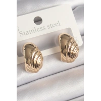 Pirinç Gold Renk İşleme Detaylı Yarım Halka Model Kadın Küpe