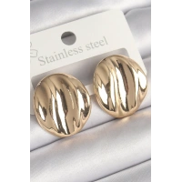 Pirinç Gold Renk İşlemeli Daire Plaka Model Kadın Küpe