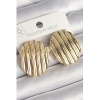 Pirinç Gold Renk İşlemeli Daire Plaka Model Kadın Küpe