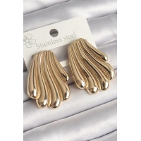 Pirinç Gold Renk İşlemeli İstirdye Model Kadın Küpe