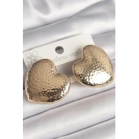 Pirinç Gold Renk İşlemeli Kalp Model Kadın Küpe