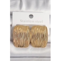 Pirinç Gold Renk İşlemeli Kare Plaka Model Kadın Küpe