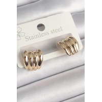 Pirinç Gold Renk İşlemeli Yarım Halka Model Kadın Küpe