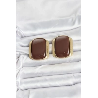 Pirinç Gold Renk Kahverengi Plaka Vintage Kadın Küpe