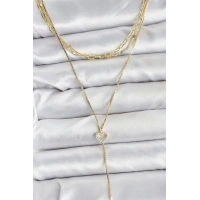 Pirinç Gold Renk Kalp Detaylı 3lü Kombin Y Kadın Kolye