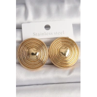 Pirinç Gold Renk Kalp İşlemeli Daire Plaka Model Kadın Küpe