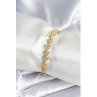 Pirinç Gold Renk Kalp Model Kadın Bileklik