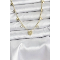 Pirinç Gold Renk Kalp Model Kadın Kolye