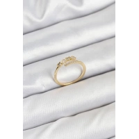 Pirinç Gold Renk Kalpli Detaylı Zirkon Taşlı Kadın Yüzük