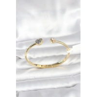 Pirinç Gold Renk Kalpli Model Kadın Kelepçe Bileklik