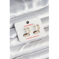 Pirinç Gold Renk Kalpli Zirkon Taşlı Kadın Küpe