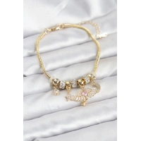 Pirinç Gold Renk Kanatlı Charmlı Kadın Bileklik