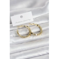 Pirinç Gold Renk Kare Halka Model Kadın Küpe