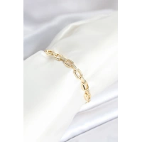 Pirinç Gold Renk Kare Zincir Model Zirkon Taşlı Kadın Bileklik