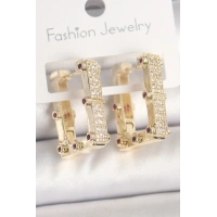 Pirinç Gold Renk Kare Zirkon Taşlı Kadın Küpe