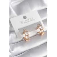 Pirinç Gold Renk Kare Zirkon Taşlı Kadın Küpe