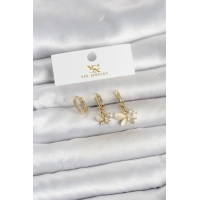 Pirinç Gold Renk Kelebek Model 3lü Kadın Küpe