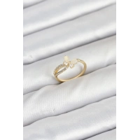 Pirinç Gold Renk Kelebek Zirkon Taşlı Kadın Yüzük