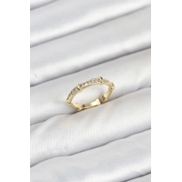 Pirinç Gold Renk Kemik Model Zirkon Taşlı Kadın Yüzük