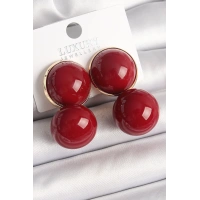 Pirinç Gold Renk Kırmızı Boncuk Model Kadın Küpe