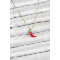 Pirinç Gold Renk Kırmızı Kapya Biber Model Kadın Kolye