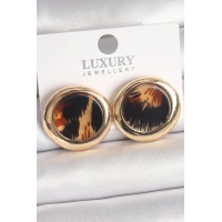 Pirinç Gold Renk Leopar Desen Daire Model Kadın Küpe