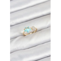 Pirinç Gold Renk Mavi Yıldızlı Model Kadın Yüzük