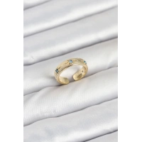 Pirinç Gold Renk Mavi Zirkon Taşlı Kutup Yıldızı Model Kadın Yüzük