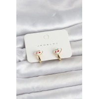 Pirinç Gold Renk Mineli Kalp Kiraz Model Çocuk Küpe