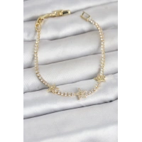 Pirinç Gold Renk Minimal Yıldız Model Zirkon Taşlı Su Yolu Kadın Bileklik