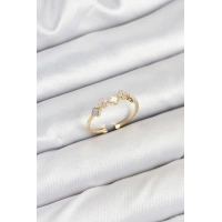 Pirinç Gold Renk Minimal Yonca Detaylı Kadın Yüzük