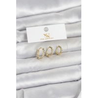 Pirinç Gold Renk Nazarlı Model 3lü Kadın Küpe