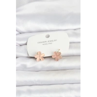 Pirinç Gold Renk Pembe Çiçek Model Çocuk Küpe