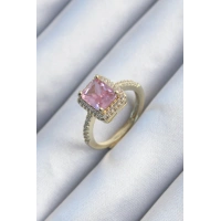 Pirinç Gold Renk Pembe Zirkon Taşlı Kadın Yüzük