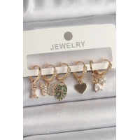 Pirinç Gold Renk Renkli Kelebek Figür Çoklu Figür Kadın Küpe Seti